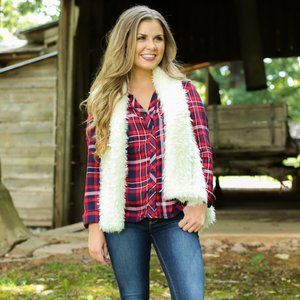 White Nestled in Fur Lightweight Vest